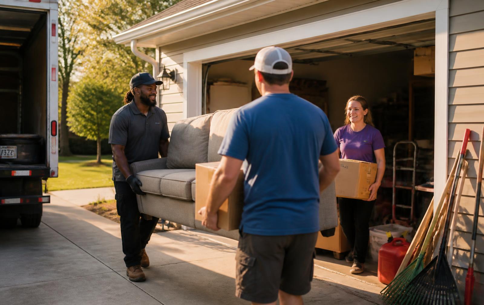 Local Hive workers helping a homeowner move furniture out of a garage